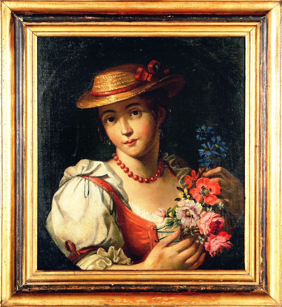 Fanciulla con fiori. ( Artista Italiano Del XVIII Secolo)