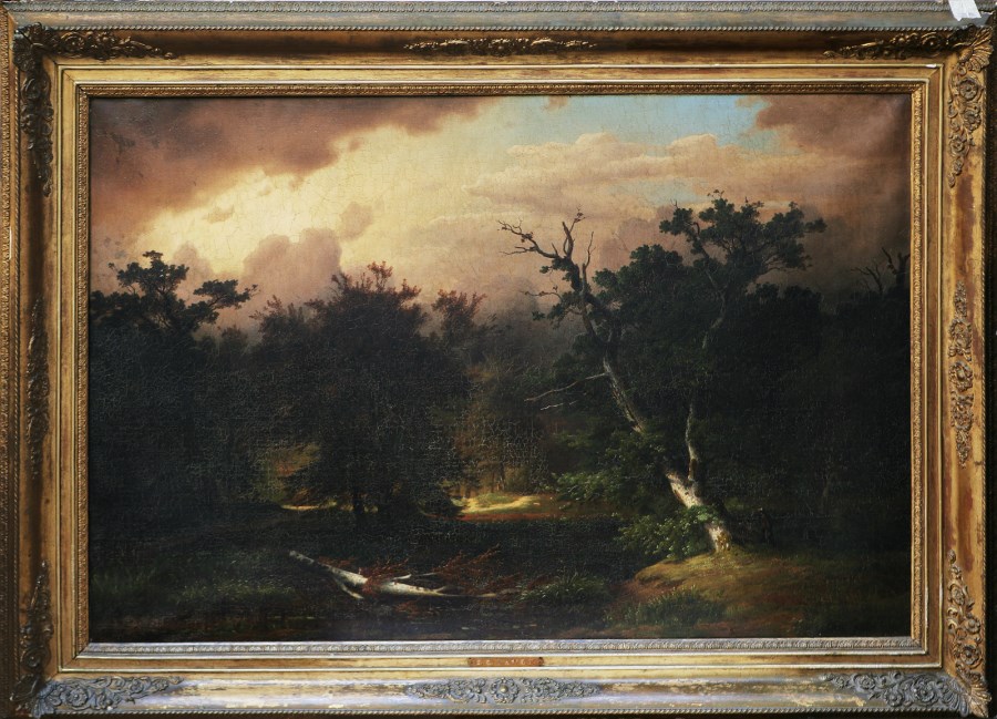 Paesaggio boscoso con torrente ( Artista Inglese Del XIX Secolo)