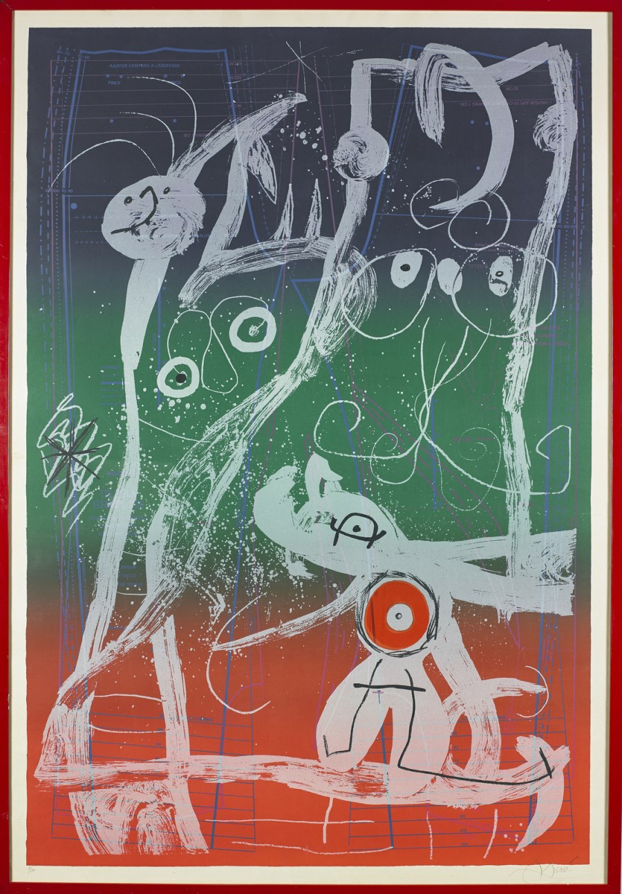 Le delire du coutrier-bleu, rouge, vert. (Joan Miro')