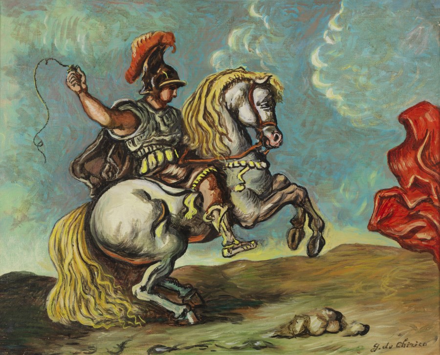 Cavallo e cavaliere con la frusta. (Giorgio De Chirico)