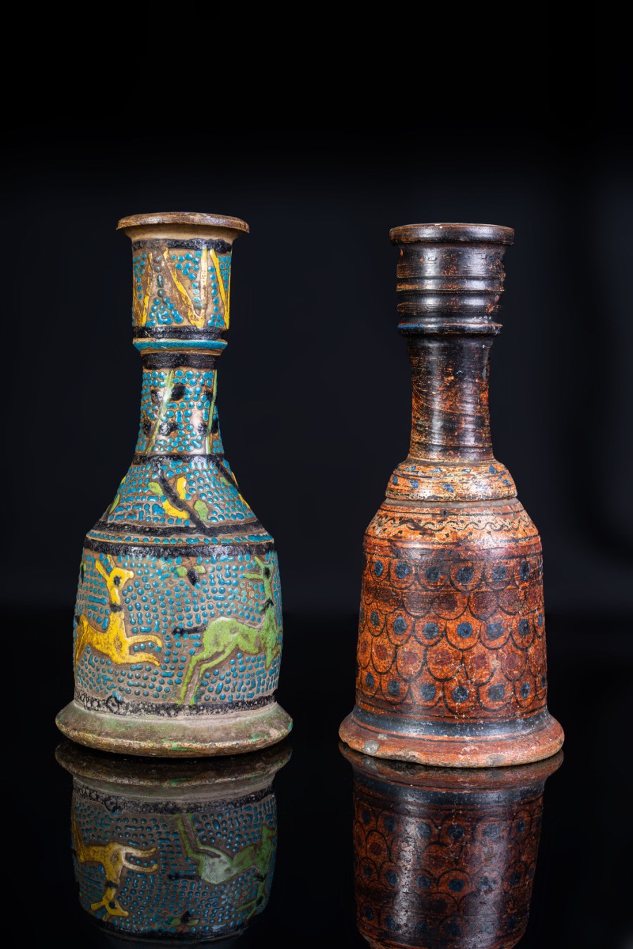 Two earthenware enamelled huqqa bases 
Iran o India, 19th-20th century  (Arte Islamica )