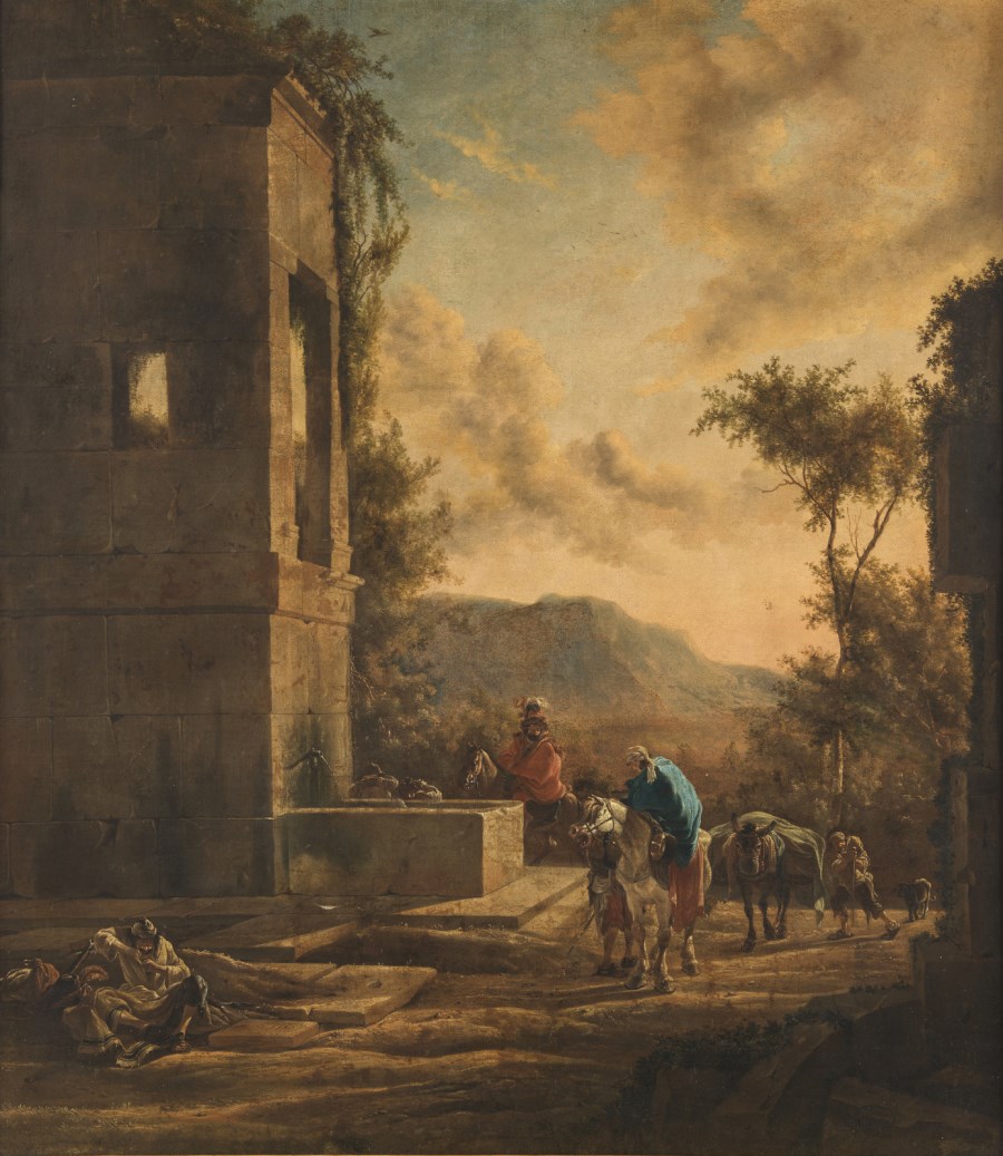 Landscape with wayfarers near a fountain. (Jean Baptiste Weenix)
