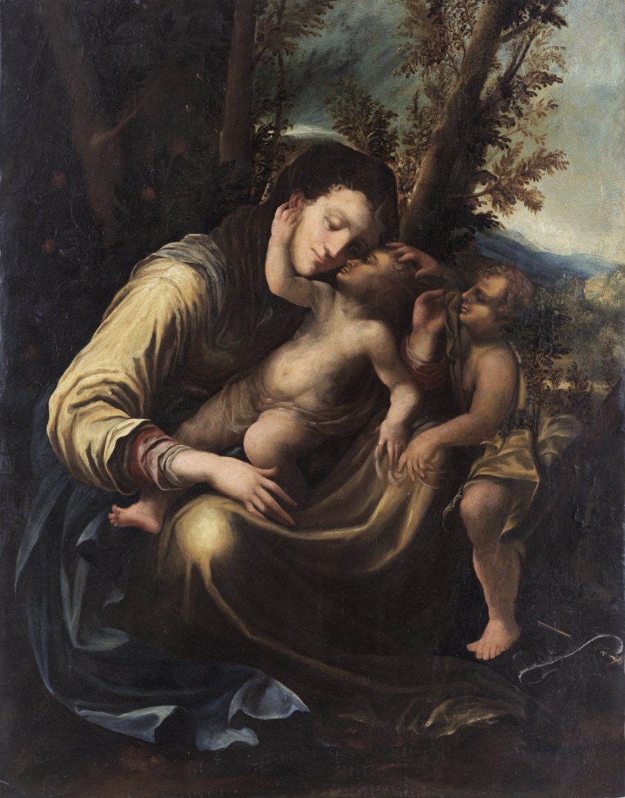 Madonna con Bambino e San Giovannino. ( Artista Emiliano Del XVI Secolo)