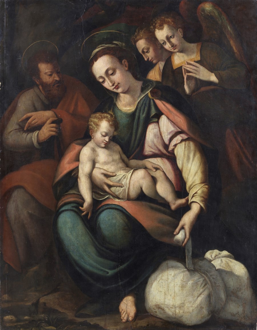Madonna con il bambino, San Giuseppe e gli angeli.  ( Artista Toscano Del XVI Secolo)