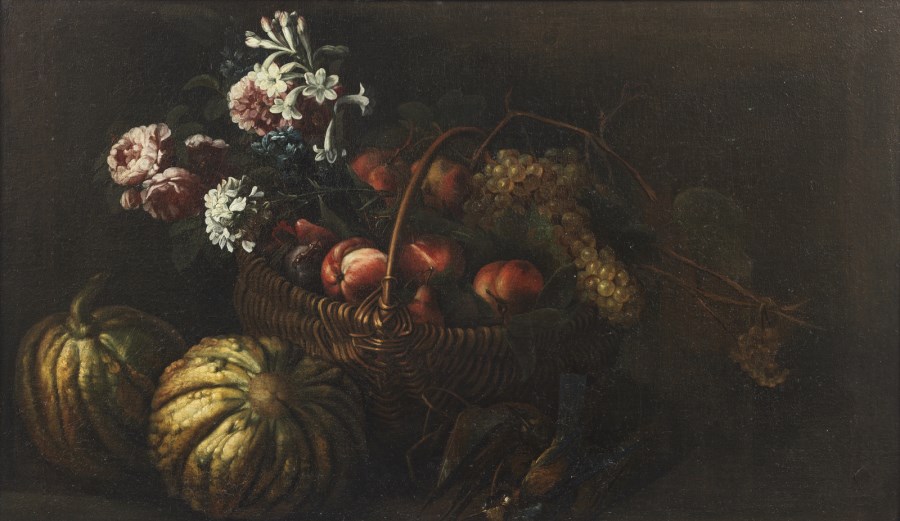 Still life of flowers and fruits. ( Artista Romano Del XVII Secolo)