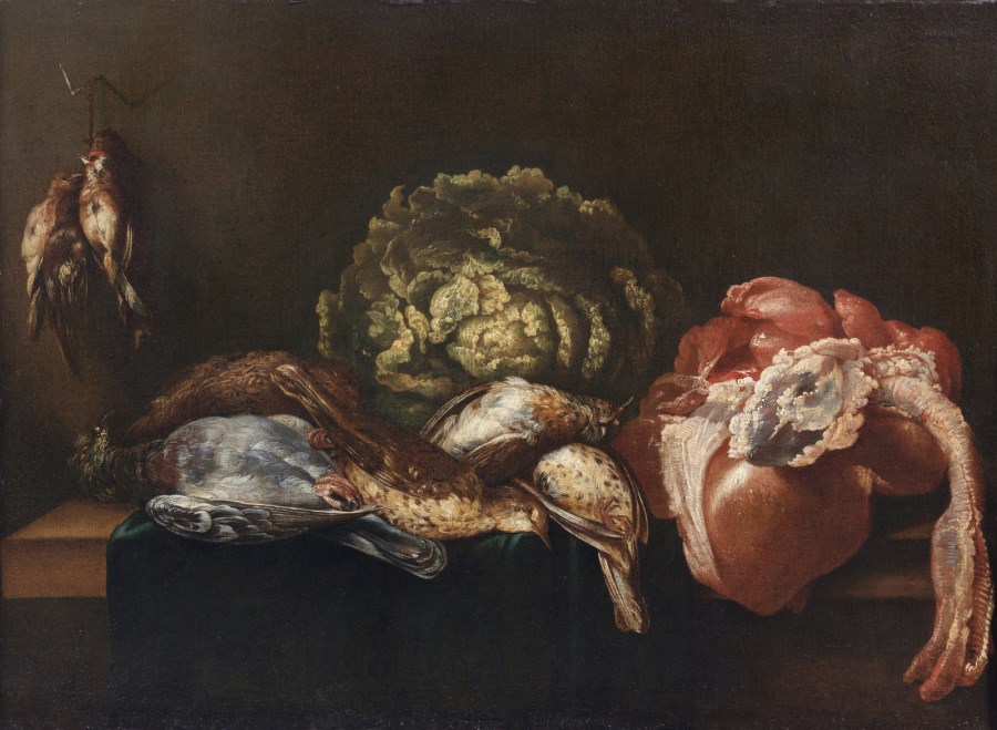 Attributed to. Still life with wild game, cabbage and entrails. (Jacob Van Der Kerckhoven)