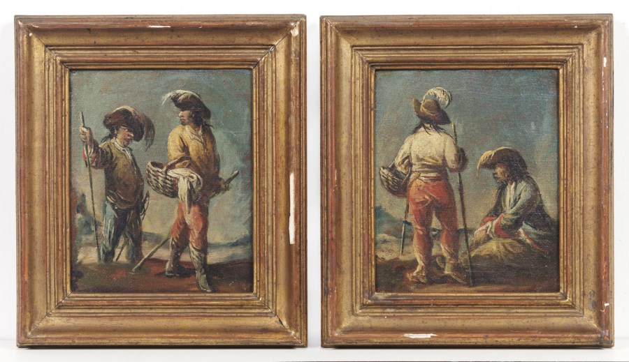 Coppia di dipinti raffiguranti popolani. (Francesco Simonini)