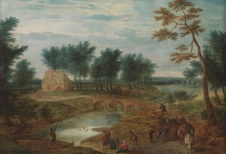 Seguace di. Paesaggio fluviale con personaggi.  (Jan Brueghel)