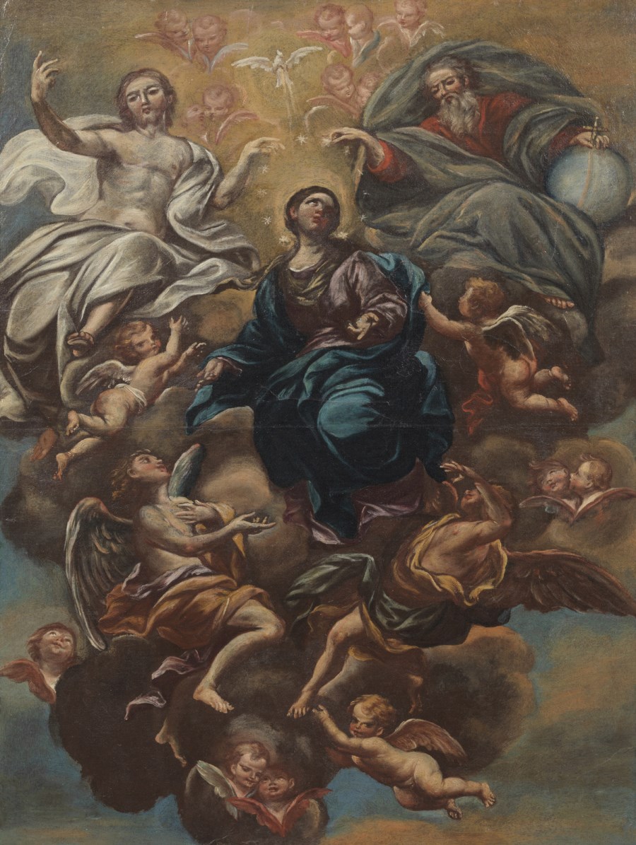 Assunzione della Vergine tra un coro di angeli e la Trinità.  ( Artista Genovese Del XVII Secolo)