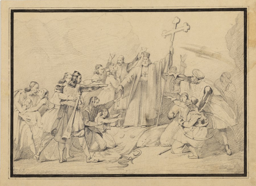 Scena dalla guerra di Indipendenza greca del 1821. ( Artista Del XIX Secolo)