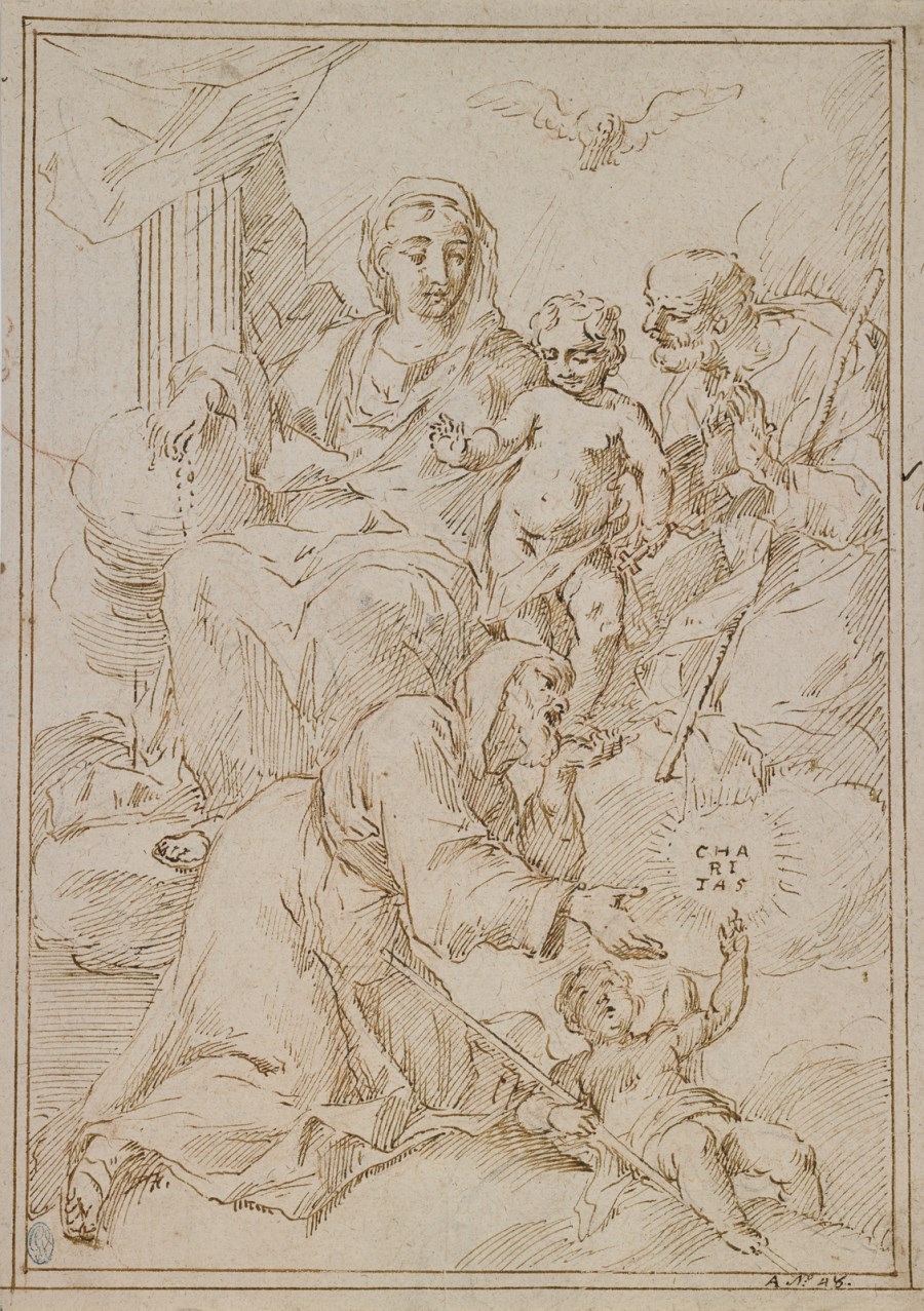 Attribuito a. Madonna con bambino, San Giuseppe e San Francesco da Paola. (Domenico Zampieri)