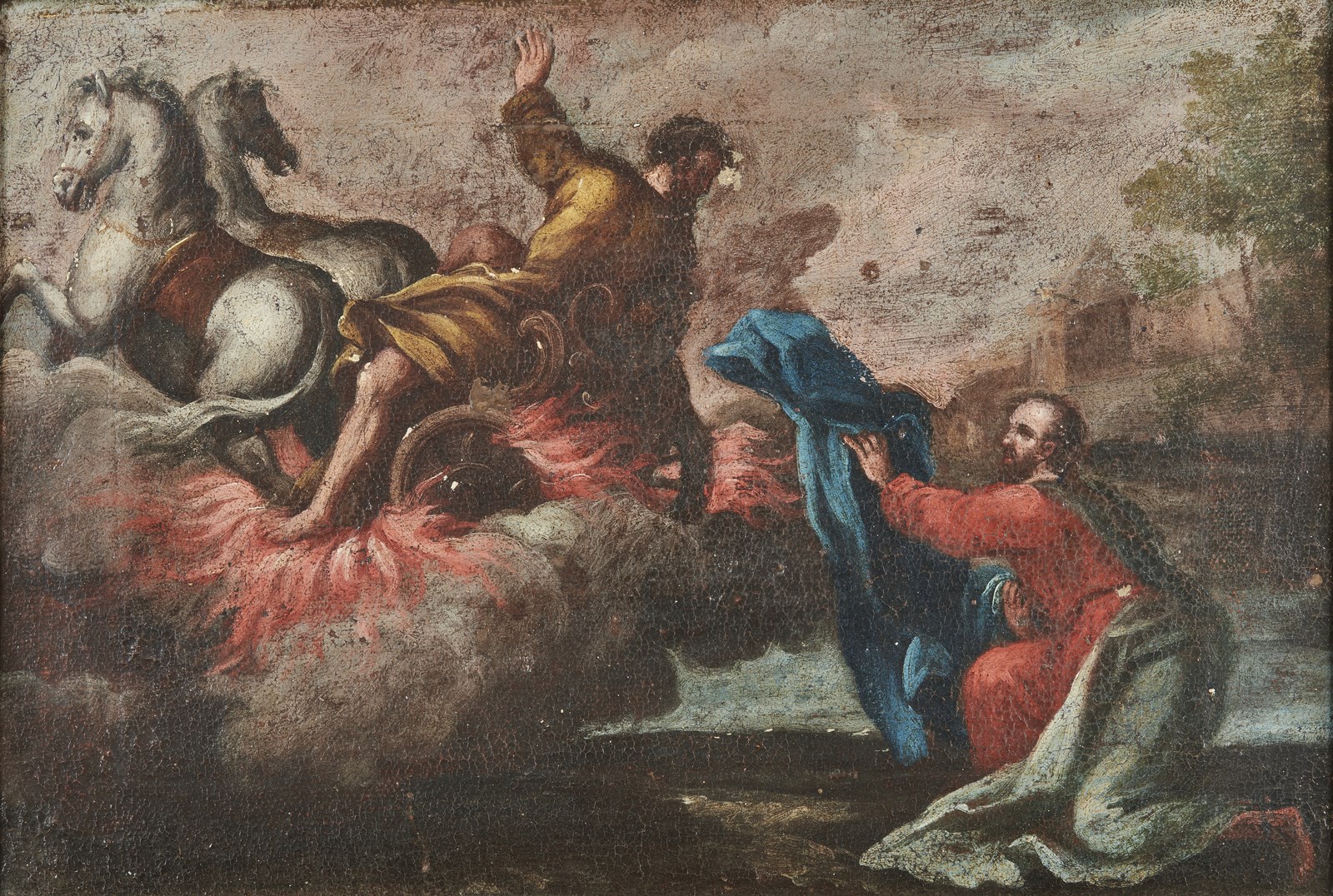 Elia rapito in cielo dal carro di fuoco. ( Artista Del XVII Secolo)