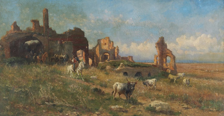 Paesaggio con rovine e armenti.  (Pietro Barucci)