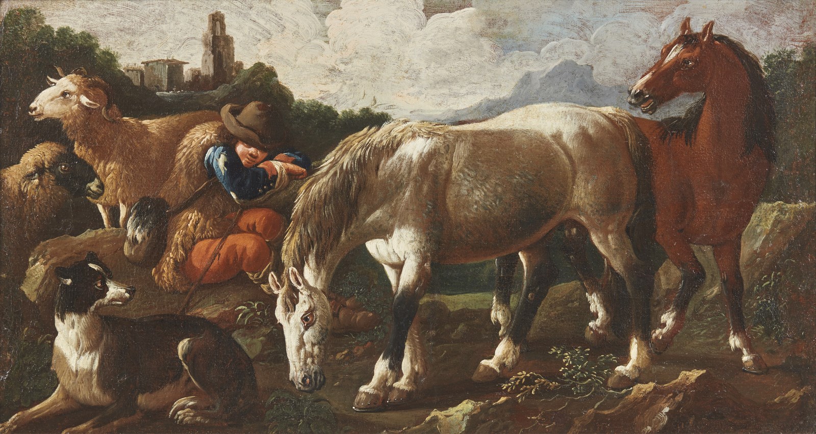 Paesaggio con contadino e animali ( Artista Romano Del XVII Secolo)