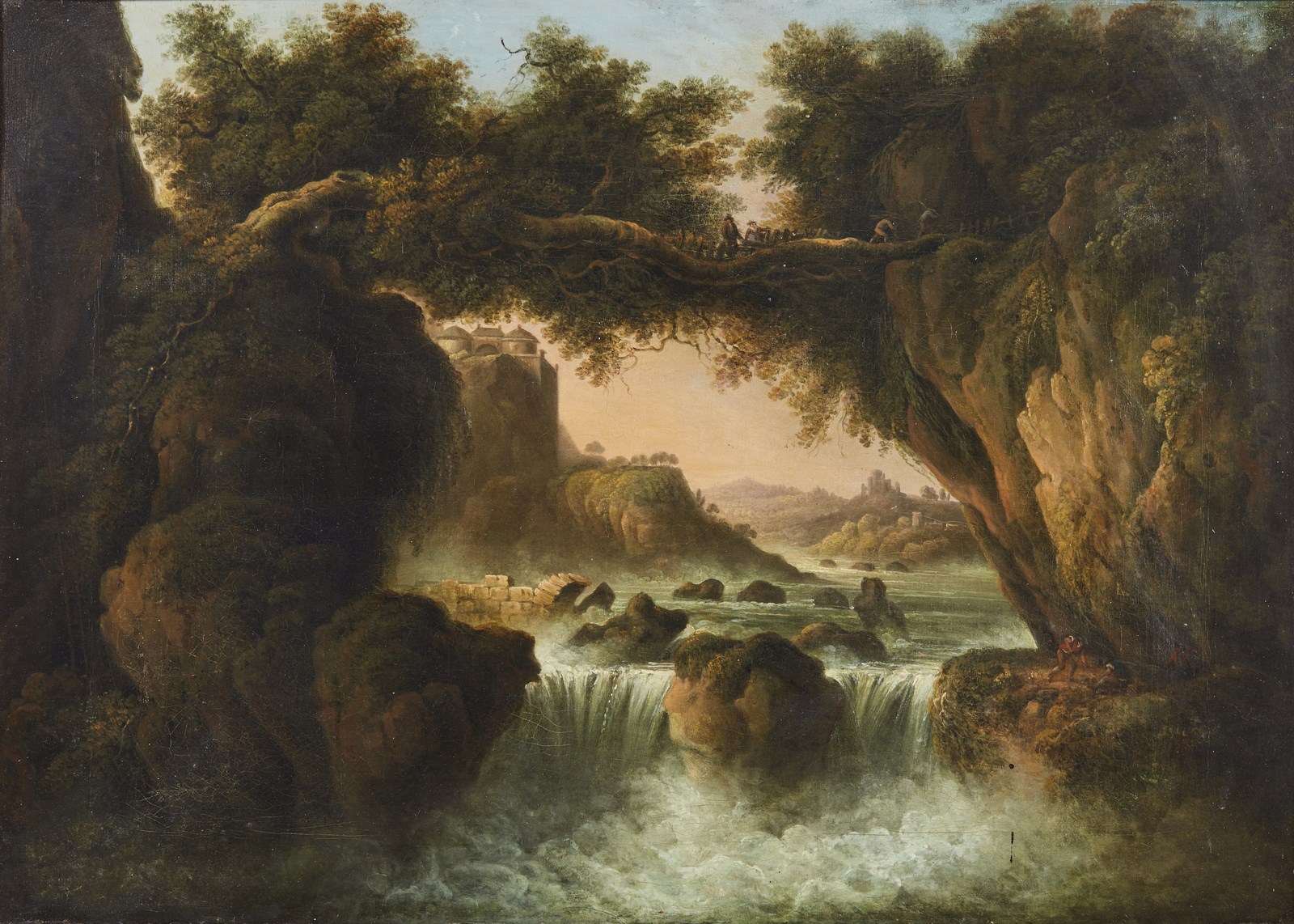 Paesaggio fluviale con personaggi ( Artista Francese Del XVIII Secolo)