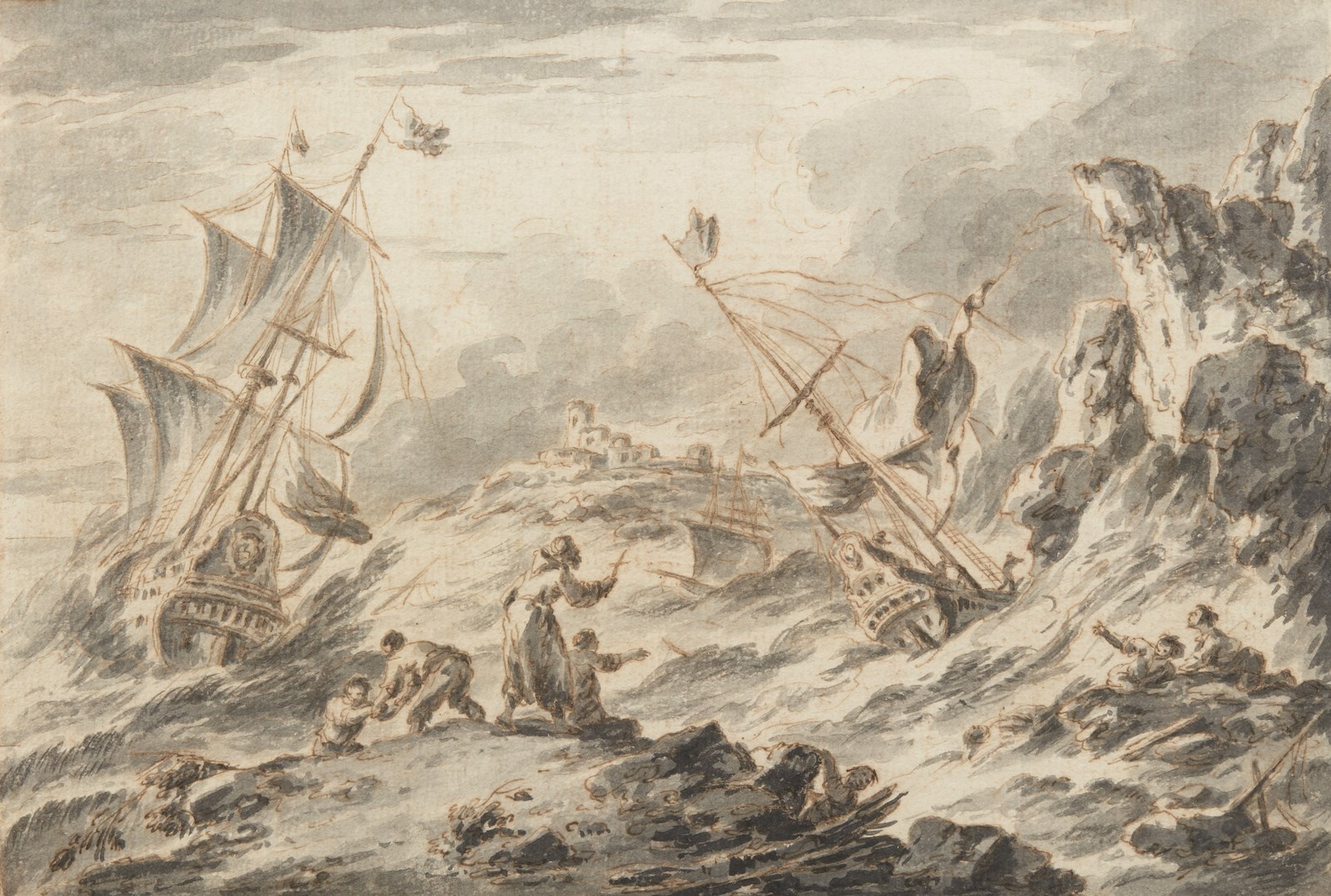 Navy in a storm ( Artista Del XVIII Secolo)