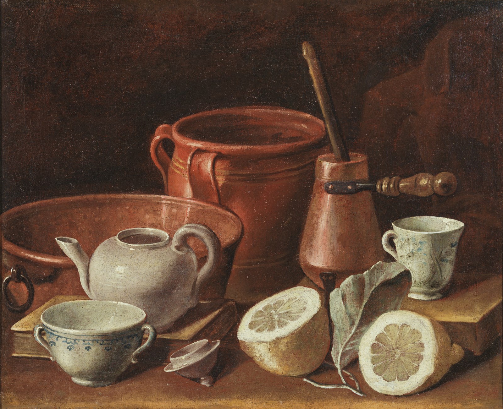 Still life with ceramics, coppers and lemons (Carlo Magini)