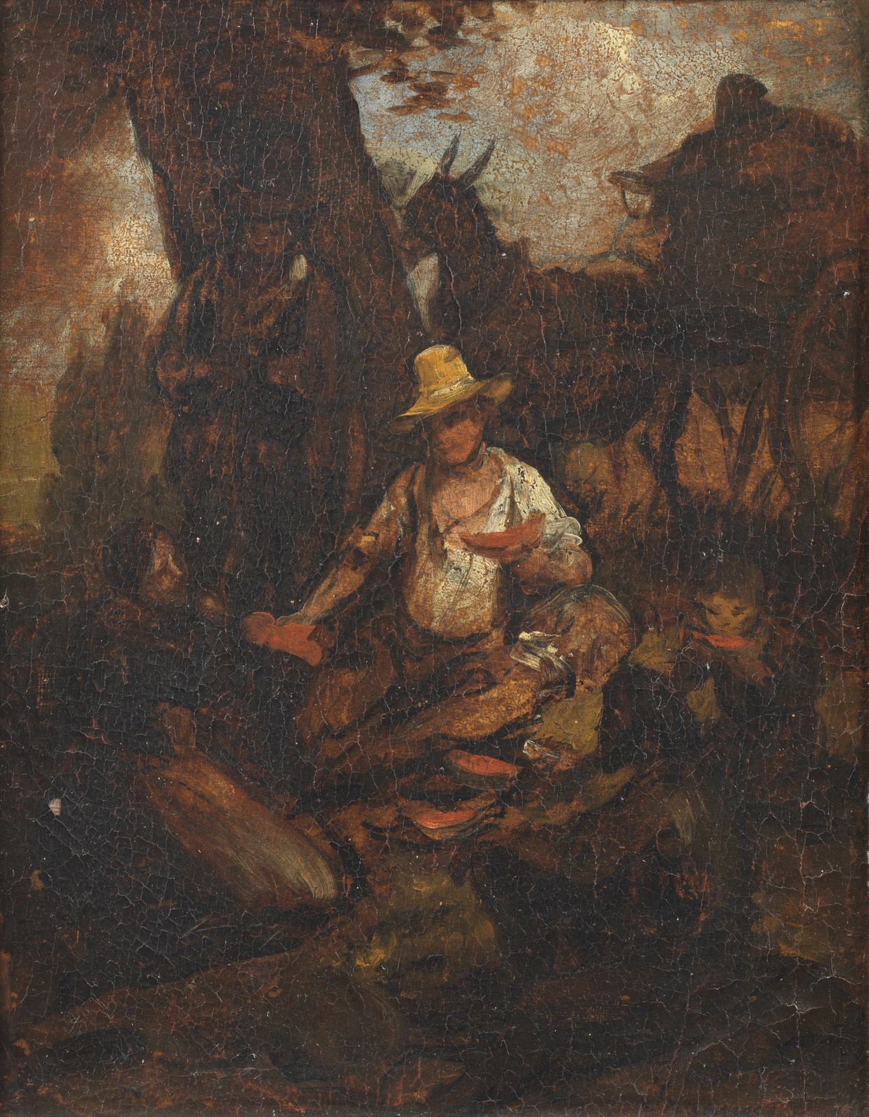 Landscape with peasants and cart (Angelo Inganni)