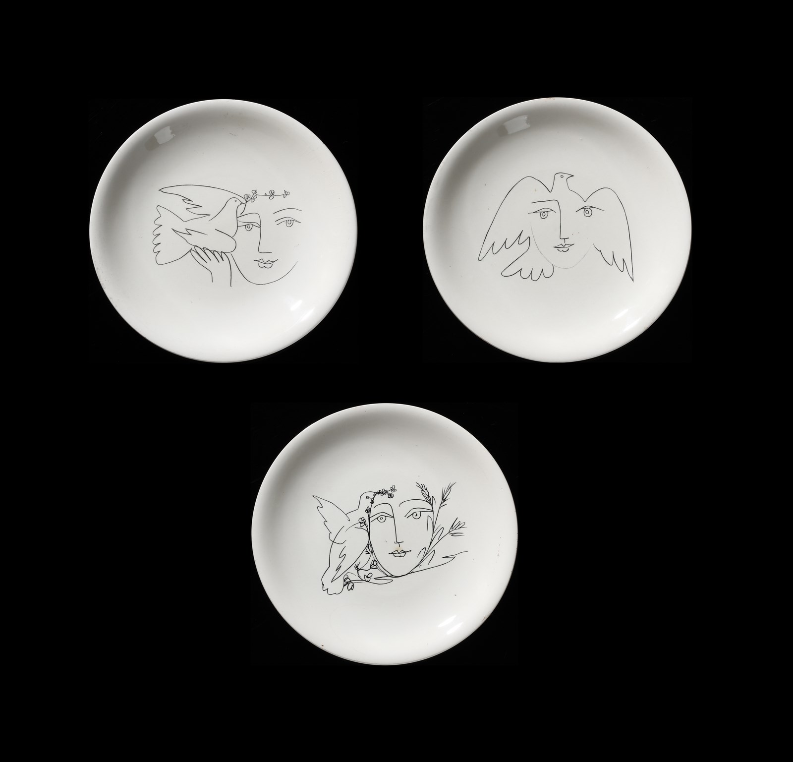 Tre piatti della serie Visage de la paix (Pablo Picasso)