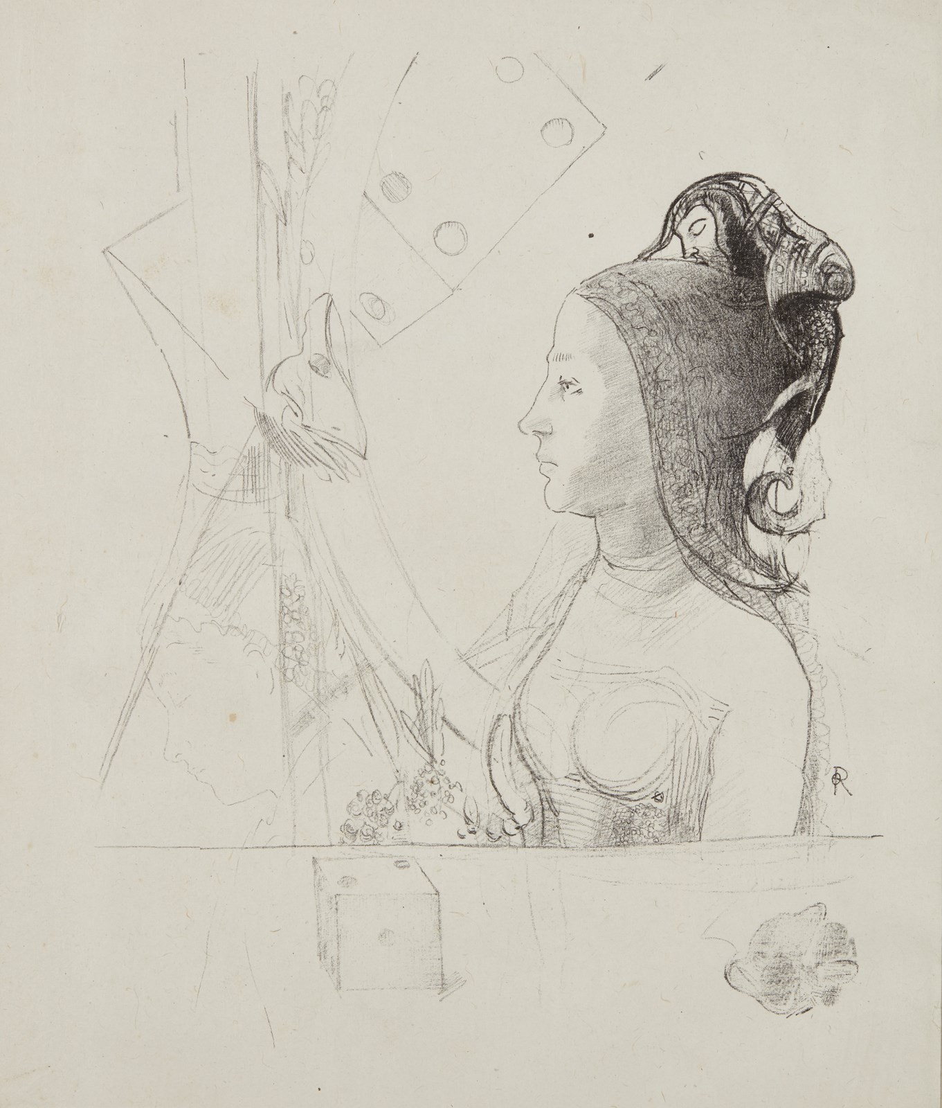 Femme de profil vers la gauche, coiffée d'un hennin (Odilon Redon)