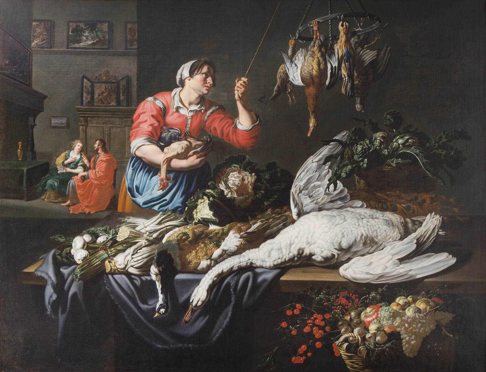 Ambito di. Scena di cucina con natura morta di cacciagione, frutta e ortaggi (Cristo nella casa di Marta e Maria) (Adriaen Van Utrecht)