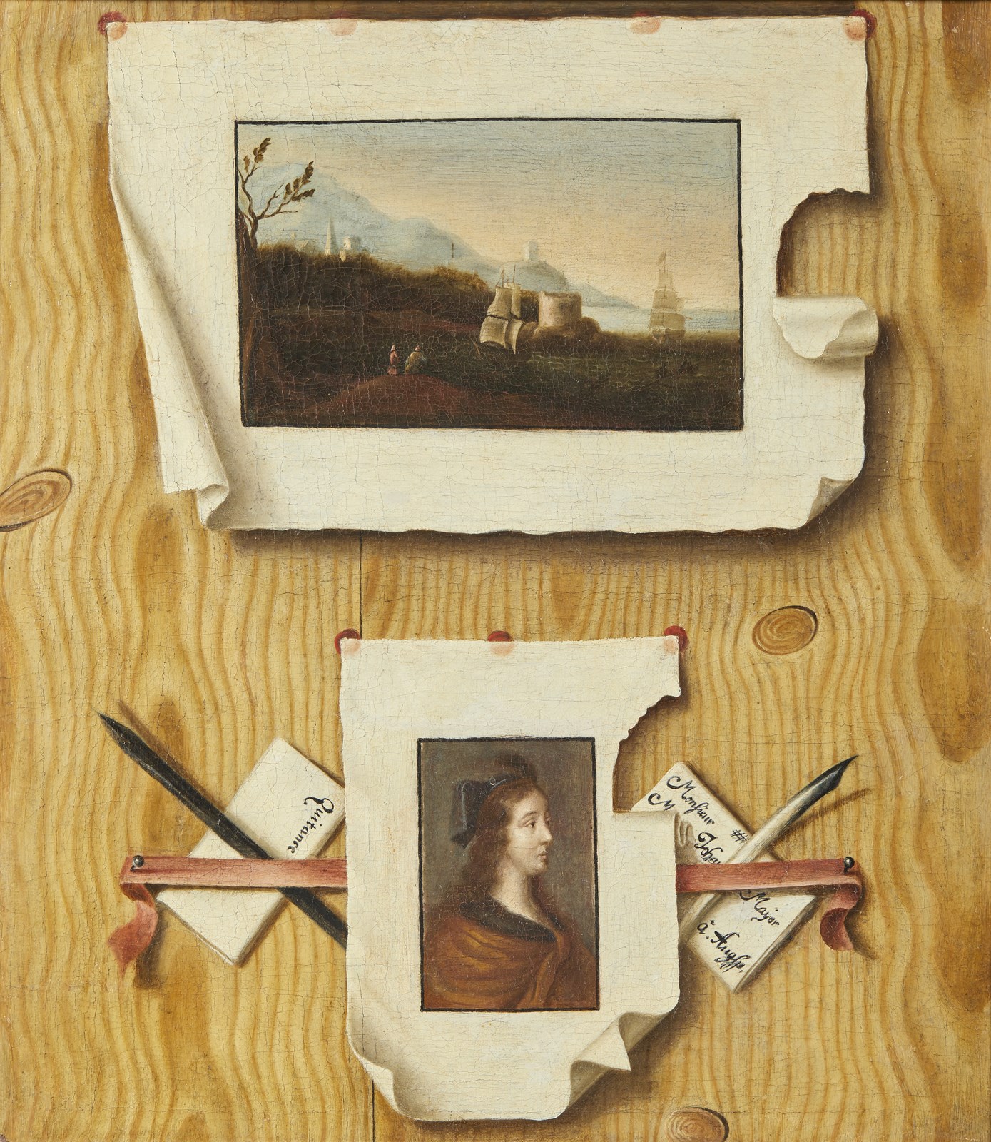 Trompe l'oeil with seascape and profile of a woman ( Artista Francese Del XVIII Secolo)
