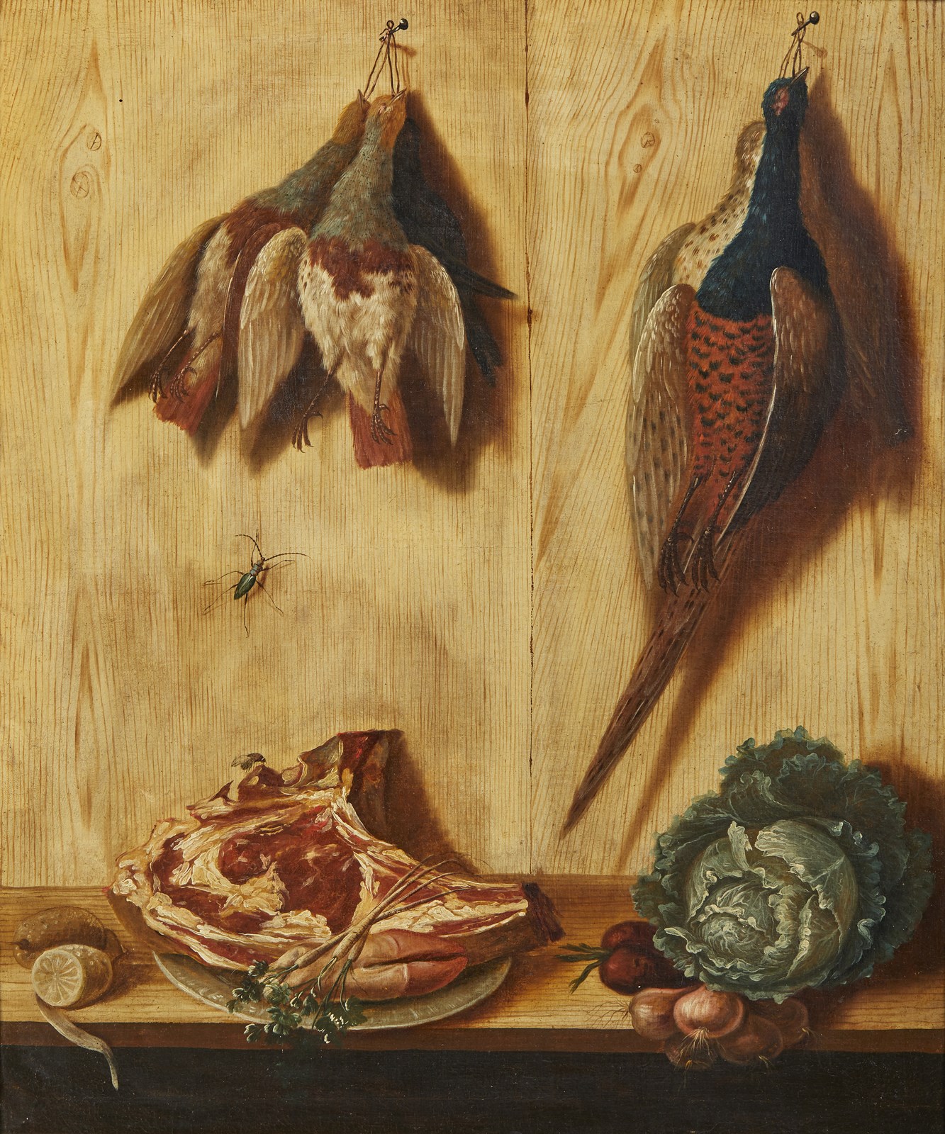 Trompe l'oeil con cacciagione, verdura e carne ( Artista Del XVIII Secolo)
