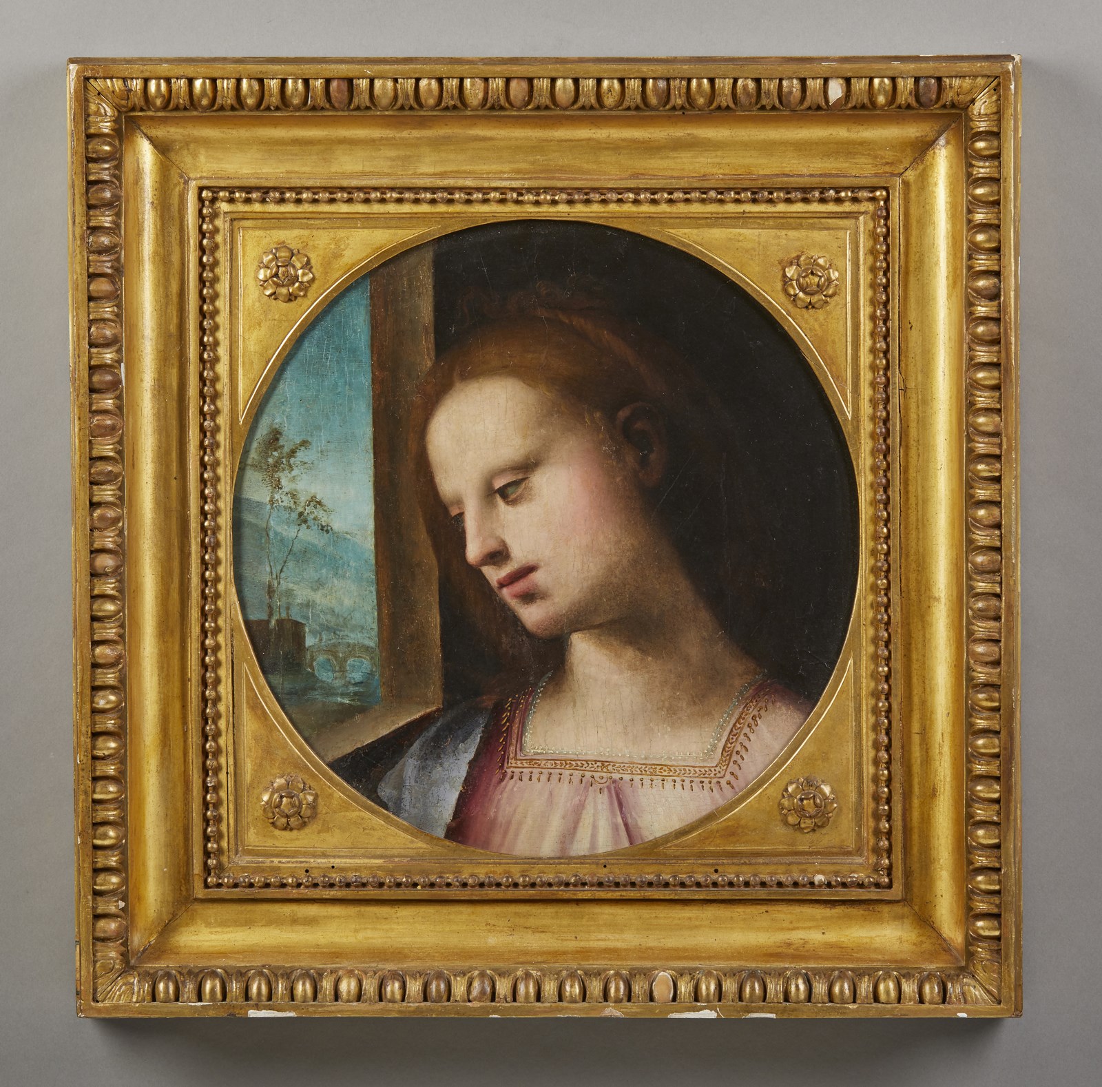 Portrait of a lady in profile with a landscape in the background ( Artista Toscano Del XV-XVI Secolo)