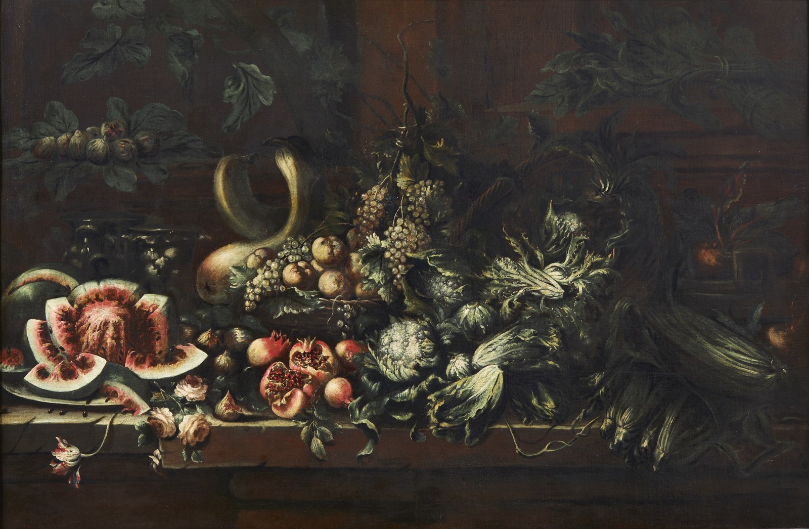 Natura morta con angurie, zucche, melagrani, carciofi, cardi, uva e pesche (Paolo Paoletti)