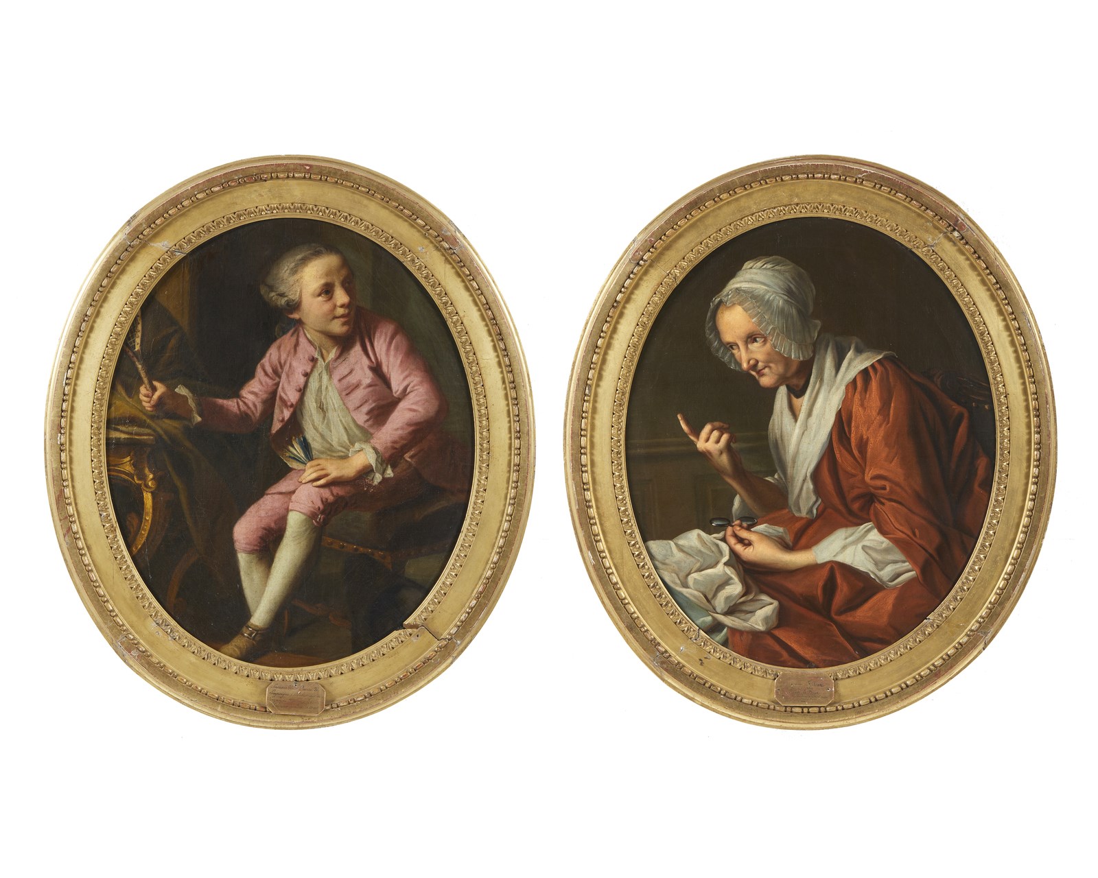 Coppia di dipinti raffiguranti ritratto di Marie Anne Fillion e Sanson Pierre Darrè de Loupeigne ( Artista Francese Del XVIII Secolo)