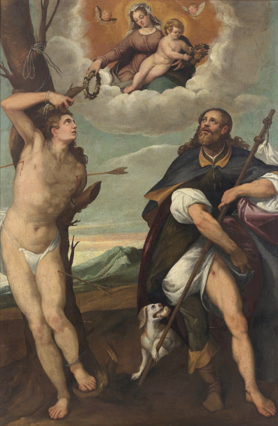 Madonna con Bambino in gloria e i santi Sebastiano e Rocco ( Artista Veneto Del XVI Secolo)