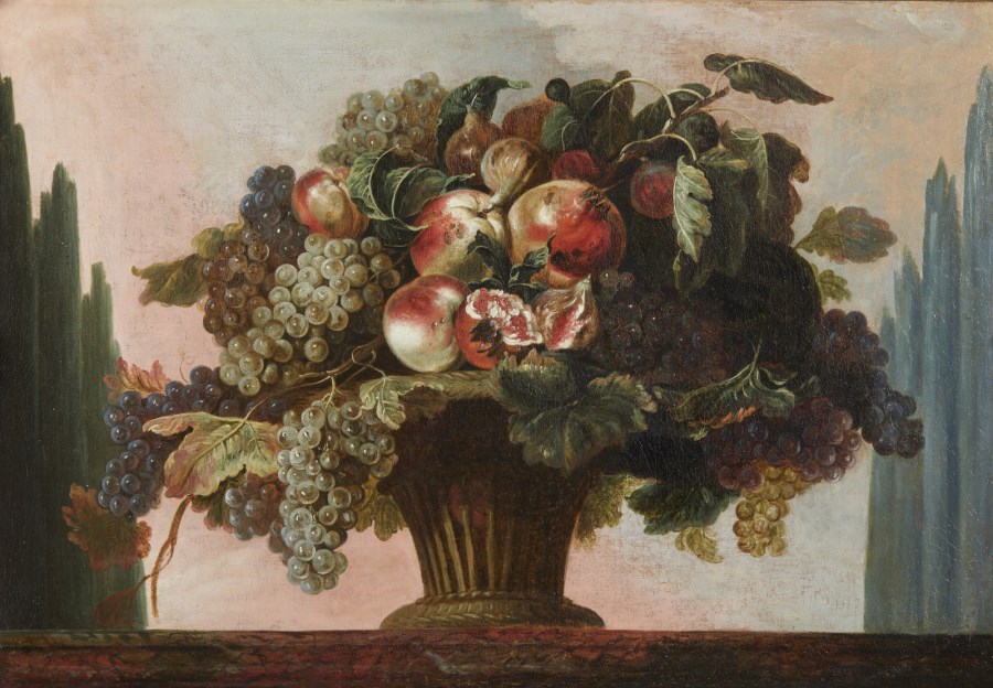 Natura morta con vaso, melograni, uva e fichi ( Artista Del XVII-XVIII Secolo)