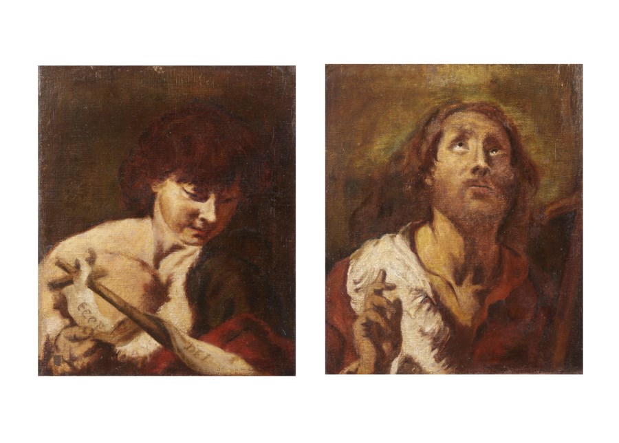 Coppia di dipinti raffiguranti Gesù e San Giovanni Battista ( Artista Del XVII Secolo)