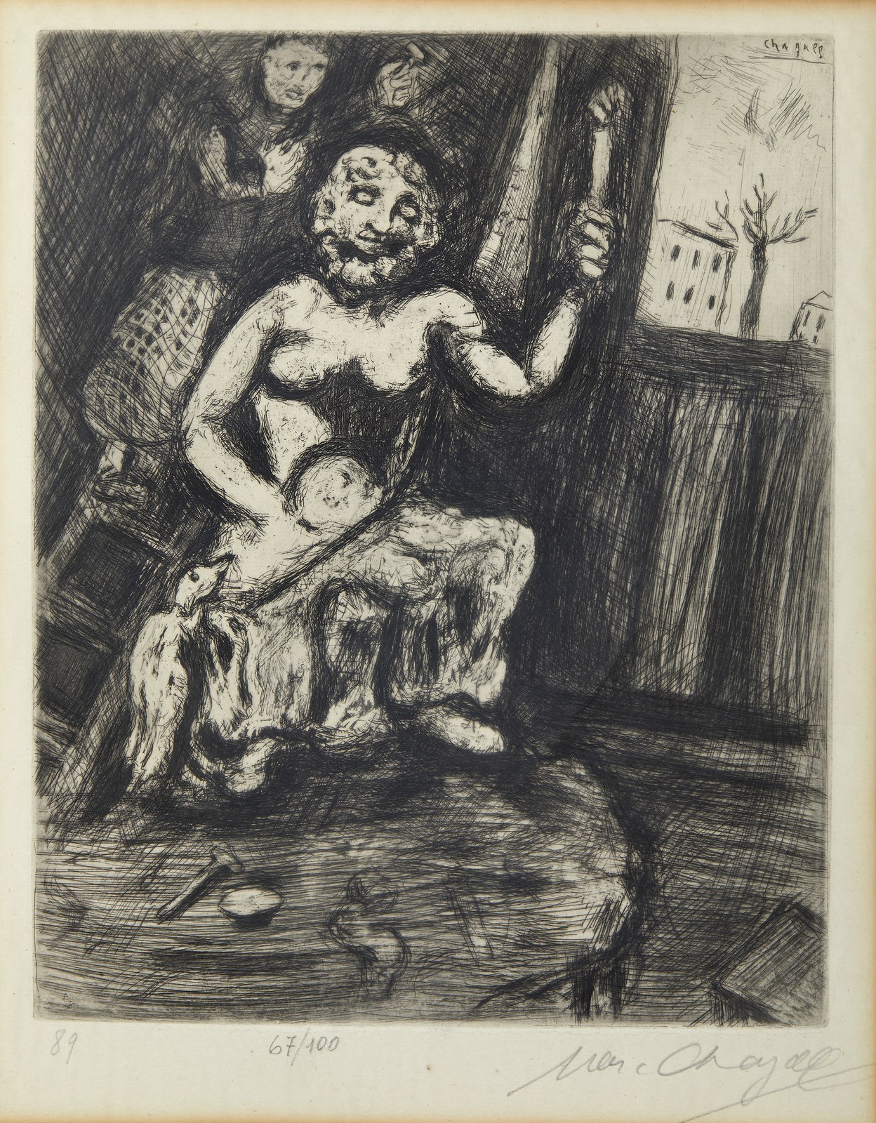 Fables de la Fontaine series: Le statuaire et la statue de Jupiter.  (Marc Chagall)