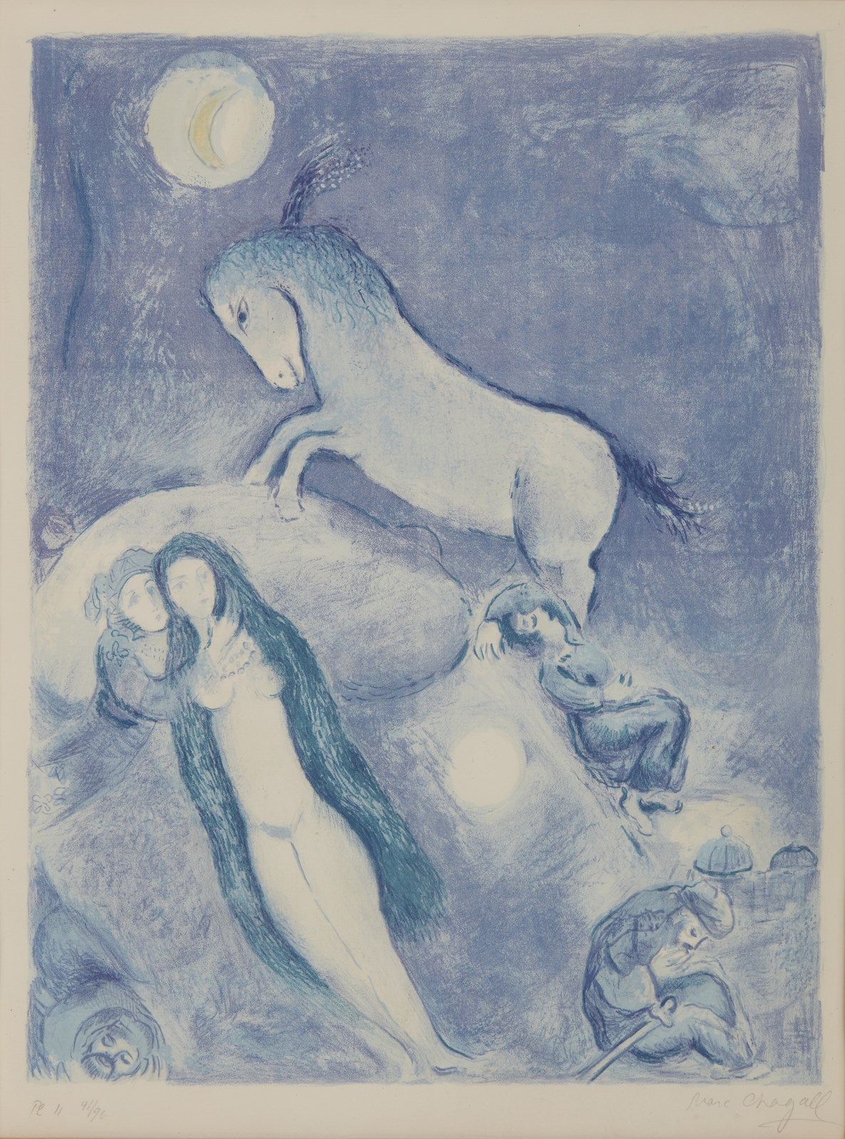 Plate 11 from Four Tales From The Arabian Nights. He went up to the couch and found a young lady asleep.... (Marc Chagall)