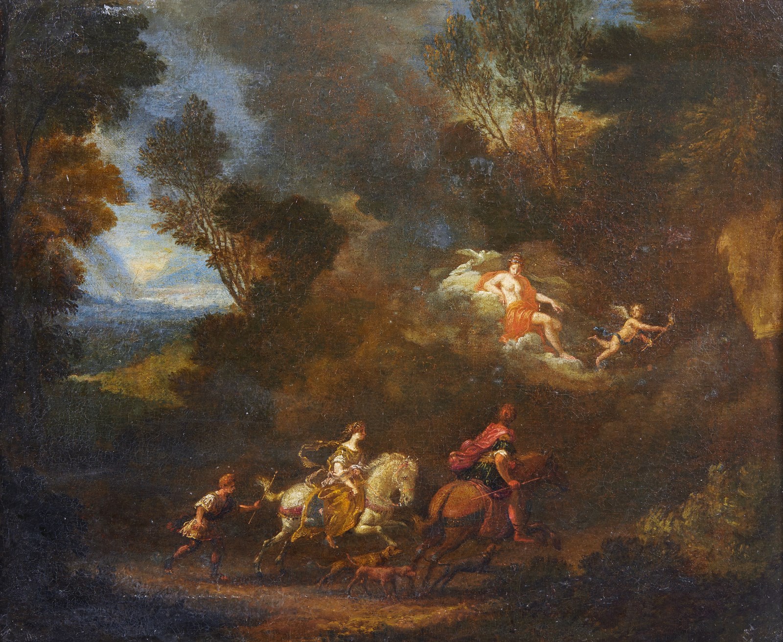Enea e Didone a caccia sotto lo sguardo di Venere ( Artista Veneto Del XVIII Secolo)