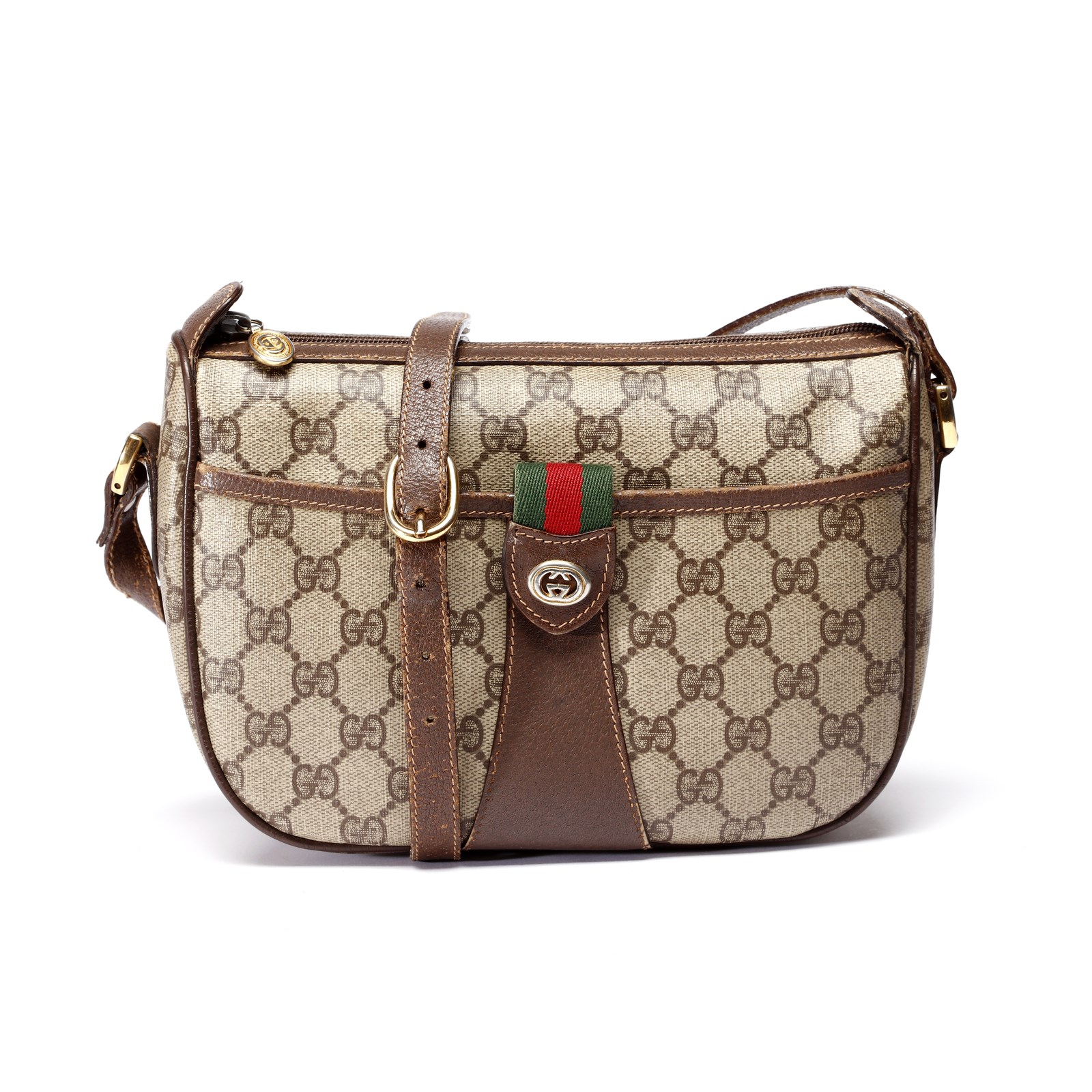 Vintage 80s Gucci GG Web Monogram Leather Crossbody Bag