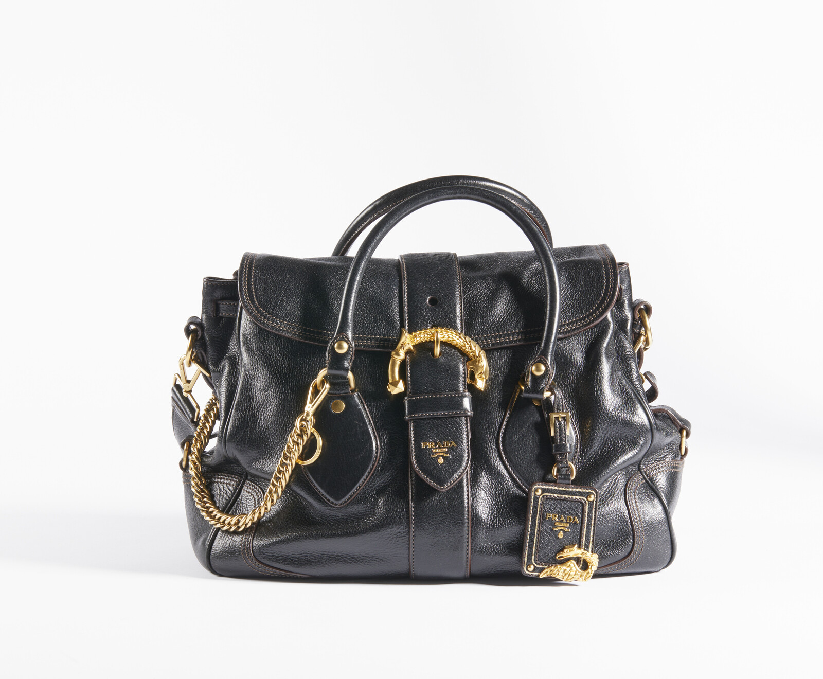 Prada Twin Pocket Tote Bag, Black, Leather | ShopShops