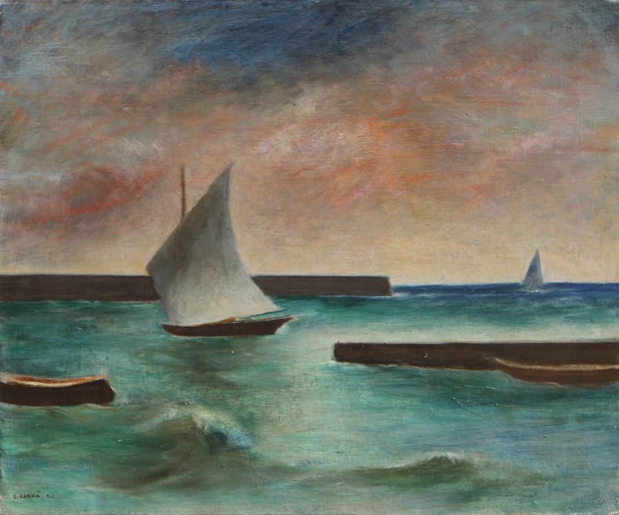 Sails in the harbor. (Carlo Carra')