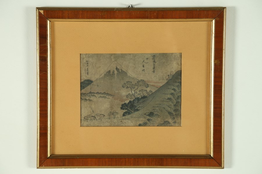 Katsushika Hokusai (1760 - 1849)
A print depicting a mountainous landascape
Japan, Edo period 
Woodblock print, ink and colour on paper 
 ( Arte Giapponese)