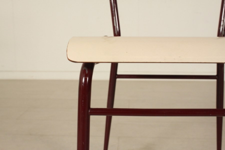 Quattro sedie struttura metallo laccato, seduta e schienale in compensato  curvo rivestito in formica anni 50°