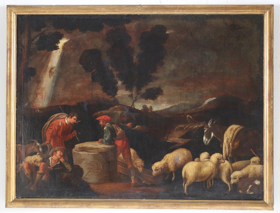 Pastori e gregge in un paesaggio. ( Artista Italiano Del XVII Secolo)